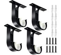 TOKPLNU Ceiling Curtain Pole Brackets, Heavy Duty Curtain Rail Bracket, Aluminum Alloy, Black Curtain Rod Support Ceiling Brackets Holders for 25mm to 30mm Drapery Poles, 4 Pack