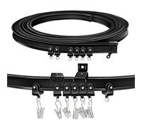 TOKPLNU Ceiling Curtain Track Curved Curtain Rail Wall Mount Flexible Bendable Curtain Track 20 Ft Black Sliding Track System Set for Bay Window, Room Divider