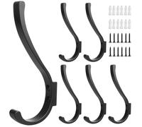 TOKPLNU Coat Hooks for Wall, 6 Pack Double Robe Hook with Screw,Metal Wall Mounted Coat Hook Hanger for Kitchen Bathroom Bedroom, Black