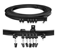 TOKPLNU Curtain Rail, Flexible Bendable Ceiling Curtain Track 4.26m Black Curved Curtain Rail Track Ceiling Wall Mounted Curtain Rails and Fittings for Bay Window Shower Room Divider