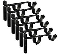 TOKPLNU Curtain Rod Bracket, Double Heavy Duty Curtain Rod Hooks 1 Inch Black Curtain Rod Holders Hangers for Wall, 6 Pack Drapery Rods Support Brackets for Drape Poles