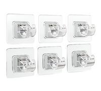 TOKPLNU Curtain Rod Brackets, 6 PCS No Drill Curtain Rod Holder, Transparent Curtain Pole Wall Brackets Nail Free Self Adhesive Adjustable Curtain Rod Hooks Fixing Rod Holder for 15mm to 22mm Poles