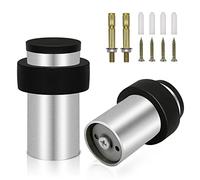 TOKPLNU Door Stop, Cylindrical Stoppers Floor Wall Mounted Heavy Duty Stopper Stainless Steel Commercial Stops Sound Dampening Rubber Doorstop Protector 64mm 2Pack,
