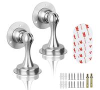 TOKPLNU Magnetic Door Stopper, 2Pack Stainless Steel Magnetic Door Stop Holder Floor Wall Mounted Outdoor Magnet Door Stoppers Catch No Drill Doorstop with Self Adhesive Tape, Hold Door Open