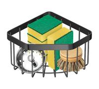 TOKPLNU Sink Caddy Organiser Stainless Steel Triangle Sink Tidy with Adhesive Hook,Washing Up Utensil Organiser,Self Draining Corner Sponge Holder for Sponges Brushes Soap,Black