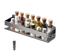 TOKPLNU Spice Racks Wall Mounted,Metal Spice Rack for Cupboard Kitchen Wall Storage Shelf,Self Adhesive Spice Organiser for Spice Jar and Seasoning Bottles,Black,1 Pack