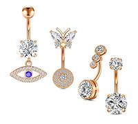 TOKRING 14G 10mm Belly Button Ring Surgical Steel Dangle Belly Button rings Navel Belly Piercing Jewelry Butterfly Evil Eye Flower Diamond Heart Snake Shaped, Stainless Steel, cubic zirconia