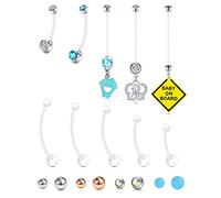 TOKRING Pregnancy Belly Button Rings Plastic Maternity Long Belly Button Rings Bar for Healing Clear Flexible Belly Piercing Retainer with Different Balls for Replacement 18mm 25mm 32mm 35mm 38mm