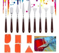 TOKSEO 15 Pieces Spatula Set, 9 Pieces Stainless Steel Spatula Set, Painting Tool with 6 Pieces Scraper, Acrylic Spatula for Oil Painting, Gouache, Watercolor, Rock Painting