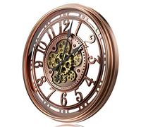 TOKTEKK 28 inch Large Wall Clock with Real Moving Gears, Battery Operated Modern Metal Decorative Oversize Industrial Steampunk Wall Clock for Living Room Decor(Arabic Red Bronze)