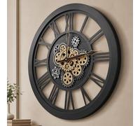 TOKTEKK 60cm Large Wall Clock (Vintage Black-Hollowed)