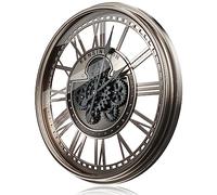 TOKTEKK 70cm Large Wall Clock with Real Moving Gear,Roman Grey Bronze