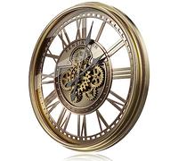 TOKTEKK 70cm Large Wall Clock with Real Moving Gears,Roman Bronze