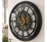 TOKTEKK Moving Gears Wall Clock, 53.5cm, Black Gold Arabic