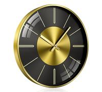 TOKTEKK Wall Clock 30.48cm Silent Non Ticking Clock Modern Wall Clocks Battery Operated for Living Room, Aluminium Round Decorative Clocks for Bedroom Kitchen Office Home Decor(Black Gold Scale)