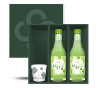 TokTok Sparkling Soju Gift Set & Glass - Fruity Korean Cocktail Drink 360ml 7% Alc./Vol (Pack of 2, Multiple Flavours) (Pack of 2, Green Apple)