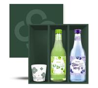 TokTok Sparkling Soju Gift Set & Glass - Fruity Korean Cocktail Drink 360ml 7% Alc./Vol (Pack of 2, Multiple Flavours) (Pack of 2, Blueberry & Apple)
