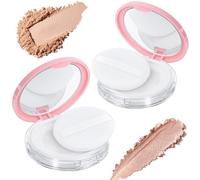 Tokusatsu 2-Pack Refillable Loose Powder Container with Puff & Mirror - 0.17 oz Travel Portable Empty Makeup Compact with Mesh for Women Girls, Pink