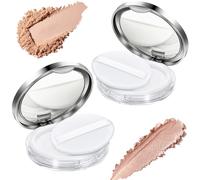 Tokusatsu 2-Pack Refillable Loose Powder Container with Puff & Mirror - 0.17 oz Travel Portable Empty Makeup Compact with Mesh for Women Girls, Silver