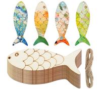 Tokusatsu 36-Pack Wooden Fish Cutouts DIY Craft - Unfinished Blank Wooden Signs Fish Shaped Wood Cutouts with Twine, Ideal for Doodle Coloring, DIY Crafts Party Decoration and Animals Pendant