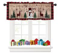 Tokusyou Christmas Net Curtain Decorative Christmas Curtain Red Curtain The Snowman Christmas Tree Deer Pattern Opaque Bistro Curtains for Kitchen Living Room W 137 × H 45 cm