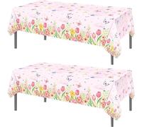 TOKYMOON 2 Pack of Disposable Pink Tulip Butterfly Spring Flowers Themed 54x87In Tablecloths Table Cover for Kids Baby Shower Spring Party Supplies