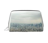 Tokyo Bird Eye View Print Makeup Bag Portable Leather Waterproof Cosmetic Bag Clutch Makeup Brush Bag (6.7x4.3in)