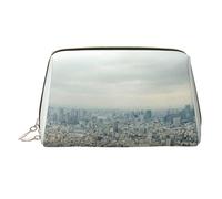 Tokyo Bird Eye View Print Makeup Bag Portable Leather Waterproof Cosmetic Bag Clutch Makeup Brush Bag (6.7x4.3in)