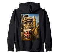 Tokyo Cat in Straw Hat with Tea Cup Skytree City View Japan Zip Hoodie