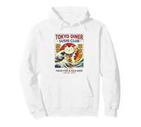 Tokyo Cat with Great Wave Retro Japan Sushi Lover Art Pullover Hoodie