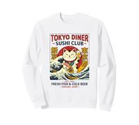 Tokyo Cat with Great Wave Retro Japan Sushi Lover Art Sweatshirt