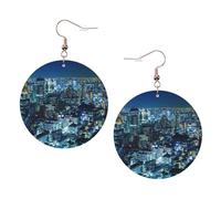 Tokyo City Print Piercing Round Leather Earrings Set 1 Pair Stylish Leather Earrings Dangle Hoop For Women Jewelry Gifts