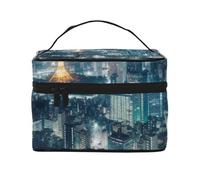 Tokyo City Printing Makeup Bag for Women Portable Travel Cosmetic Case Make Up Organizer Bag Beauty Box with Inner Pouch and Handle