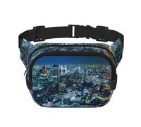 Tokyo City Square Double-Layer Waist Bag with All-Over Print,Durable Twill Fabric, Multi-Pocket Fanny Pack for Outdoor Sports Travel