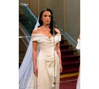 Tokyo Customized White Off Shoulder Wedding Dresses Short Sleeves A-Line Elegant Bridal Gowns 2025 Court Train Wedding Gowns WHITE