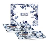 TOKYO design studio Flora Japonica sushi set blue and white, 6 pcs., 2x sushi plates, 2x sauce bowls, 2x chopsticks, Asian porcelain, Japanese design, in ift packaging