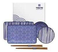 Tokyo Design Studio - Nippon Blue Sushi Set 6 Pieces, Lines/Dots - Blue