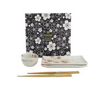 Tokyo Design Studio Sushi Set Sakura - 6 Piece Japanese Porcelain Set with Chopsticks, Handmade in Japan, 2 Plates & 2 Bowls, Gift Boxed, Dishwasher & Microwave Safe