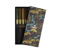 Tokyo Design Studio Wooden Black Blue Set of 5 Chopsticks Giftset