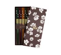 Tokyo Design Studio Wooden Black White Flower Set of 5 Chopsticks Giftset