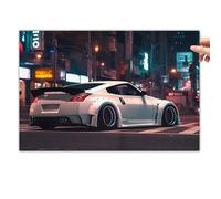 Tokyo Drifting Street Modified Z350 White Jdm Car Poster Canvas Art Wall Decor Posters & Prints Paintings for Bedroom Living Room Decor for Mens Women Framed Unframed 12x18inch(30x45cm)
