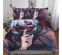 Tokyo Ghoul Duvet Cover Bedding Set For Teen Adult Comforter Kaneki Ken Quilt Cover 3D Print Bedclothes Bed With Pillowcases,Microfiber 3 Pieces Set with Hidden Zipper Closure King（220x240cm）