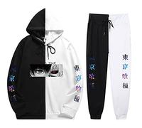 Tokyo Ghoul Kaneki Ken Hoodie Pants Set Unisex Long Sleeve Hooded Pullover Sweatpants Suit 2 Pieces Sets Black