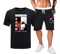 Tokyo Ghoul Tracksuit Summer Harajuku Two Piece Set Anime Kaneki Ken T-Shirt and Shorts Set for Men