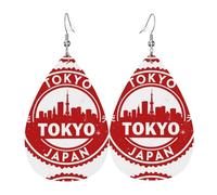 Tokyo Japan Cityscape Print Teardrop Leather Earrings Ladies Print Pendant With Hook Fashion Vintage Party Daily Wear