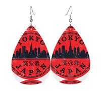 Tokyo Japan Cityscape Teardrop Leather Earrings Ladies Print Pendant With Hook Fashion Vintage Party Daily Wear