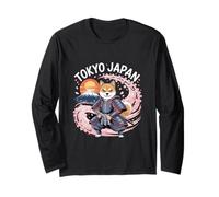 Tokyo Japan Shiba Samurai Cherry Blossom Retro Long Sleeve T-Shirt
