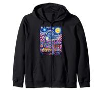 Tokyo Japan Starry Night Swirling Sky Ramen Torii Zip Hoodie