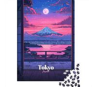 Tokyo Japan View Digital Art Travel Puzzle 1000 Pieces, Urban Skyscraper View, Relaxing Challenge, Interlocking Paper Pieces, Family Night Game for Adults, 38x26cm/1000pcs