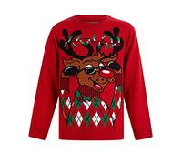 Tokyo Laundry Boys Argyile Holly Novelty Christmas Jumper in George Red - 4-5 Years